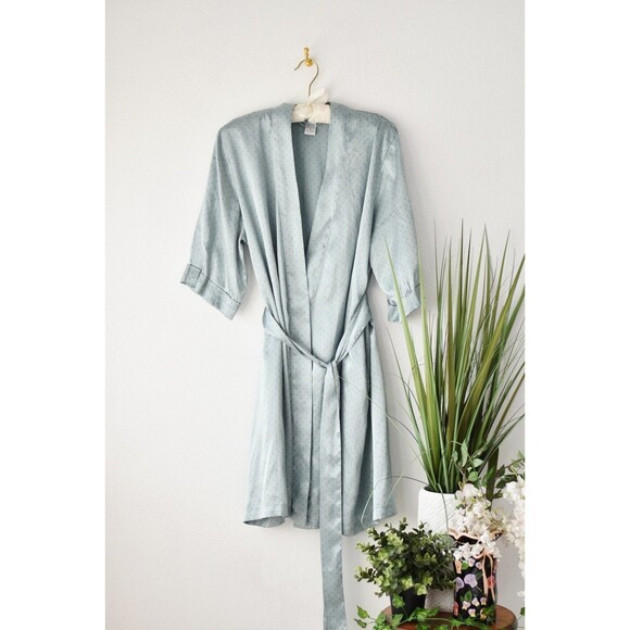 Morgan Taylor Other - morgan taylor intimates Short Robe Wanna M Pastel Sage Green Polka Dot Satin